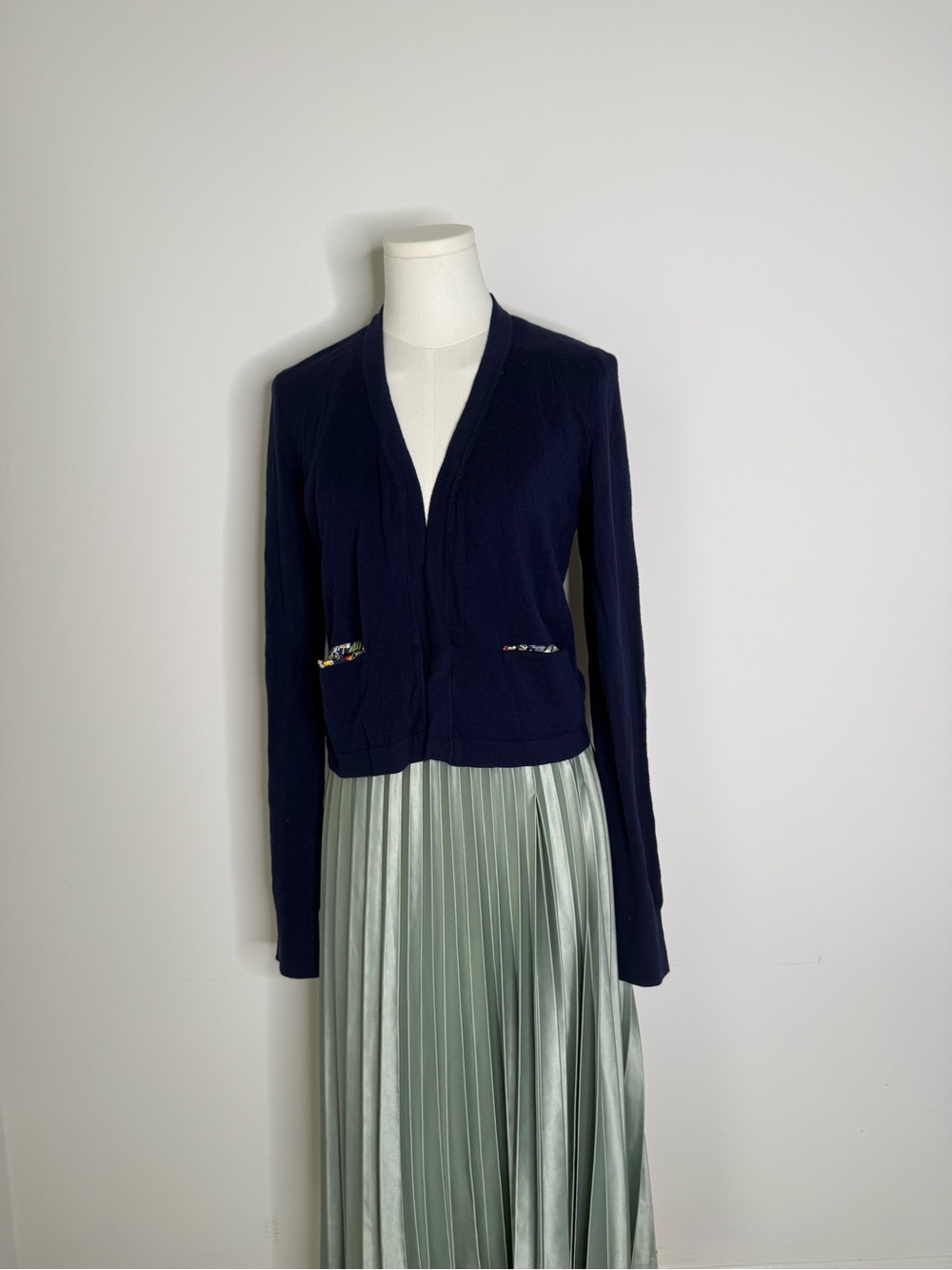 Anthropologie Navy Open Cardigan with Embellished Pockets